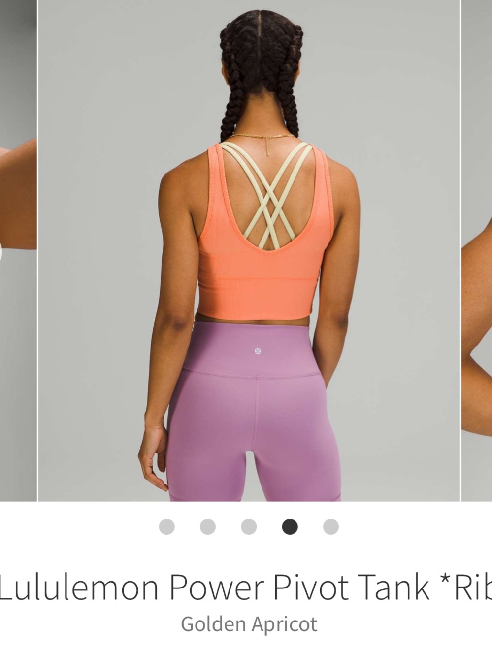 Lululemon Power Pivot Rib Tank Golden Apricot Cropped Reversible Size 4/6